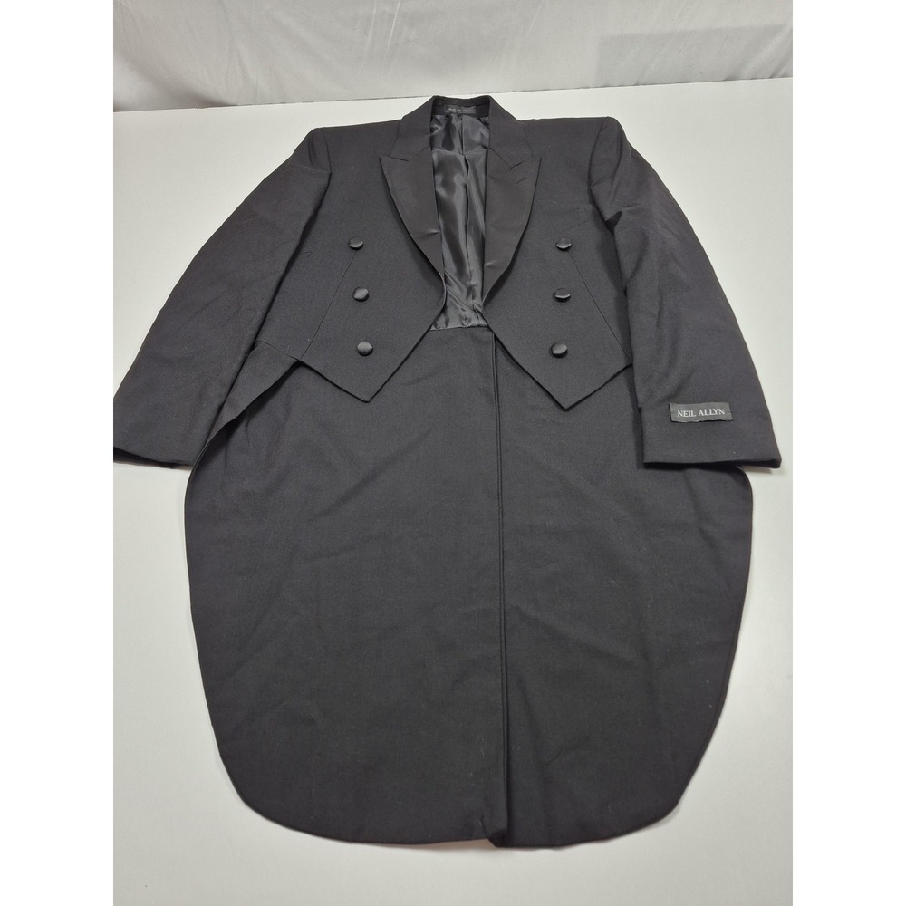 Neil Allyn Suit Jacket Mens 38 Black Wool Tuxedo Full Dress Tailcoat Formal NWT
